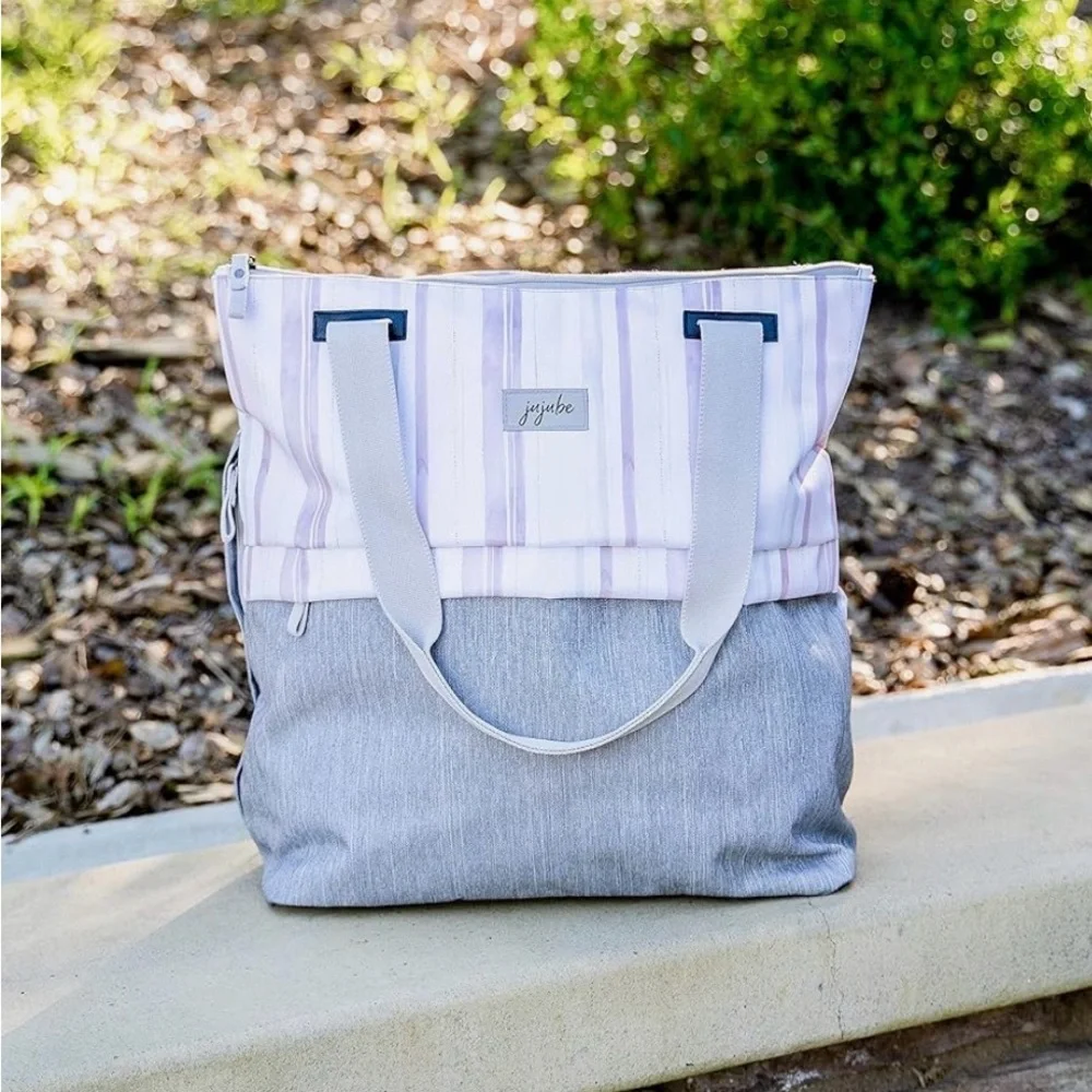 Ju-Ju-Be All Purpose Shoulder Tote Bag Striped Pink Glacier Gray Baby Travel Bag